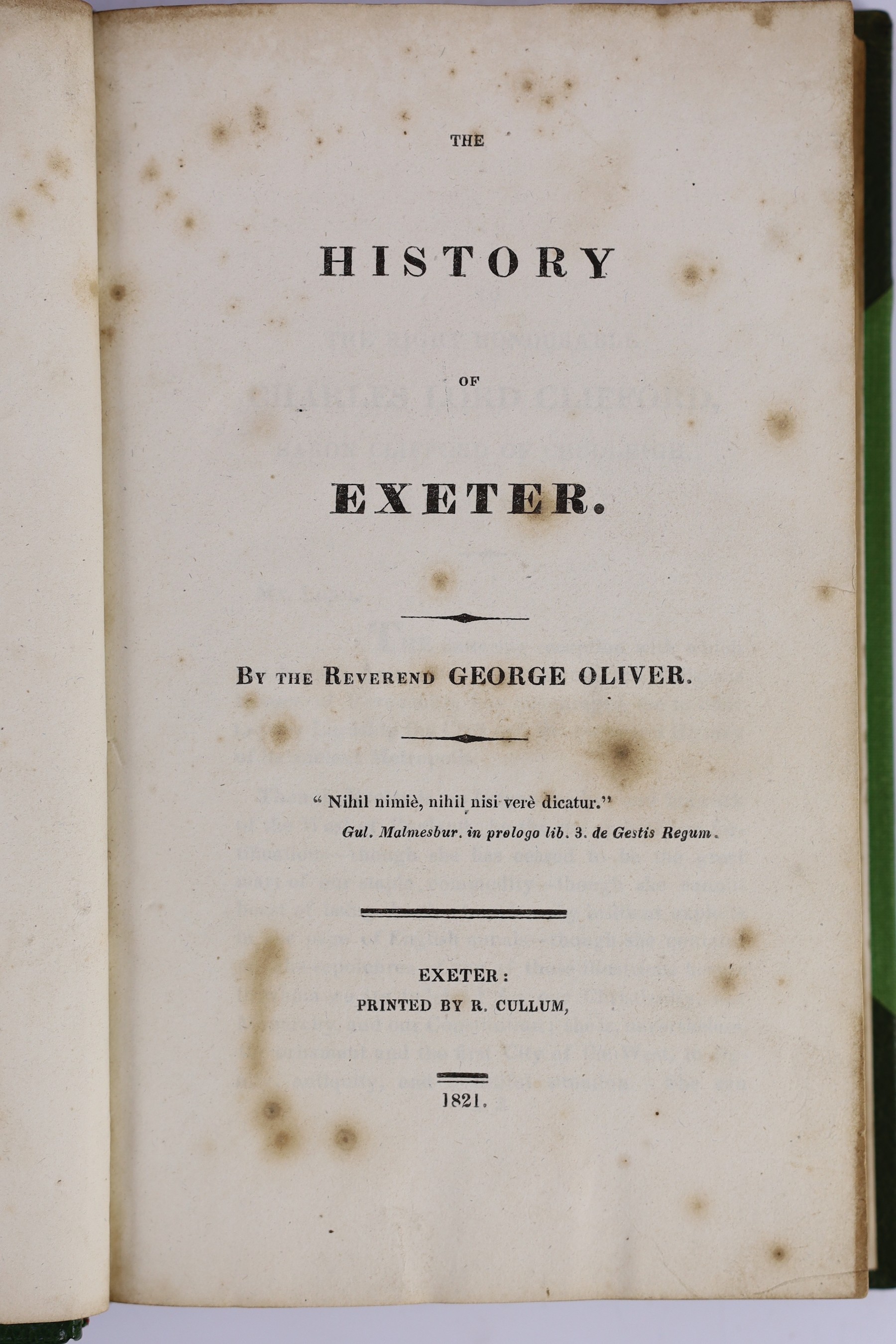 EXETER - Oliver, George, Rev. - The History of Exeter, 8vo, rebound half green morocco, Exeter, 1821; Jenkins, Alexander - The History and Description of the County of Exeter and its Environs, 8vo, half calf, with engrav